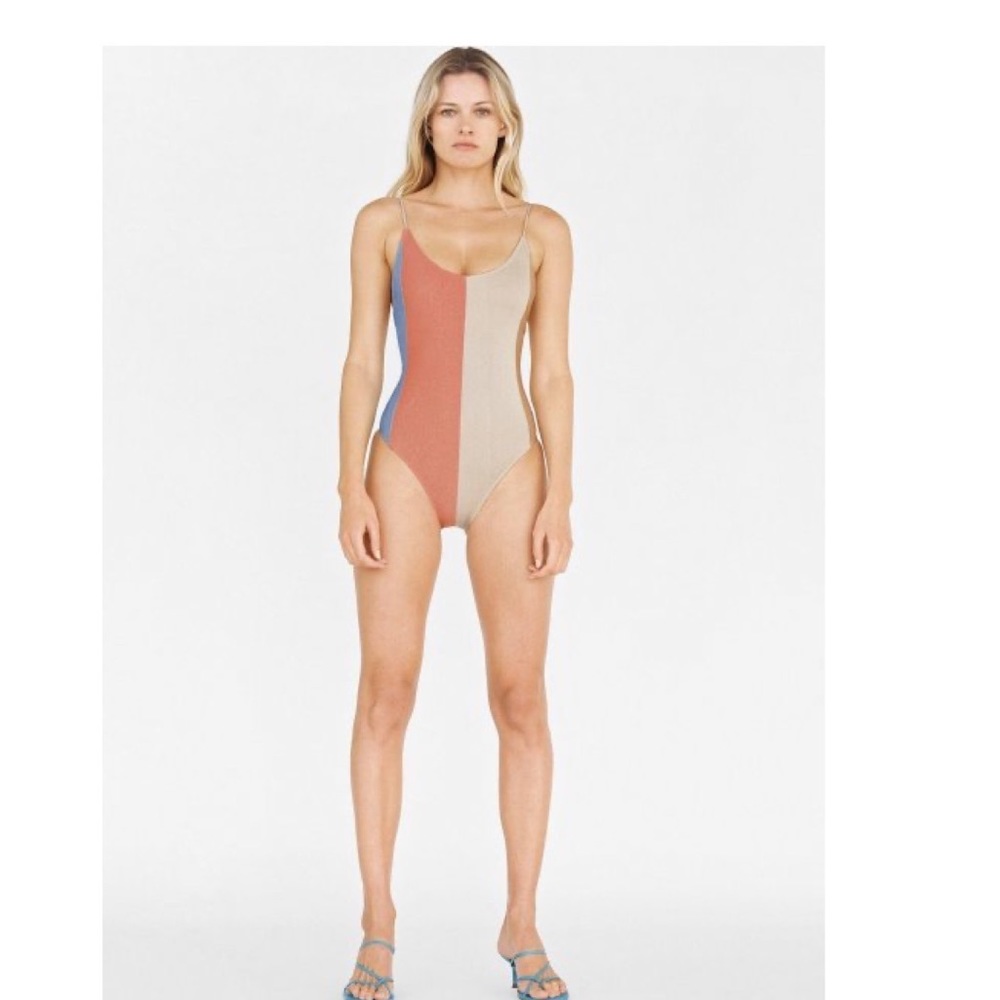 NWT ZARA SWIMSUIT WITH METALLIC THREAD STRIPED BLOGGERS FAV LARGE - Picture 4 of 11